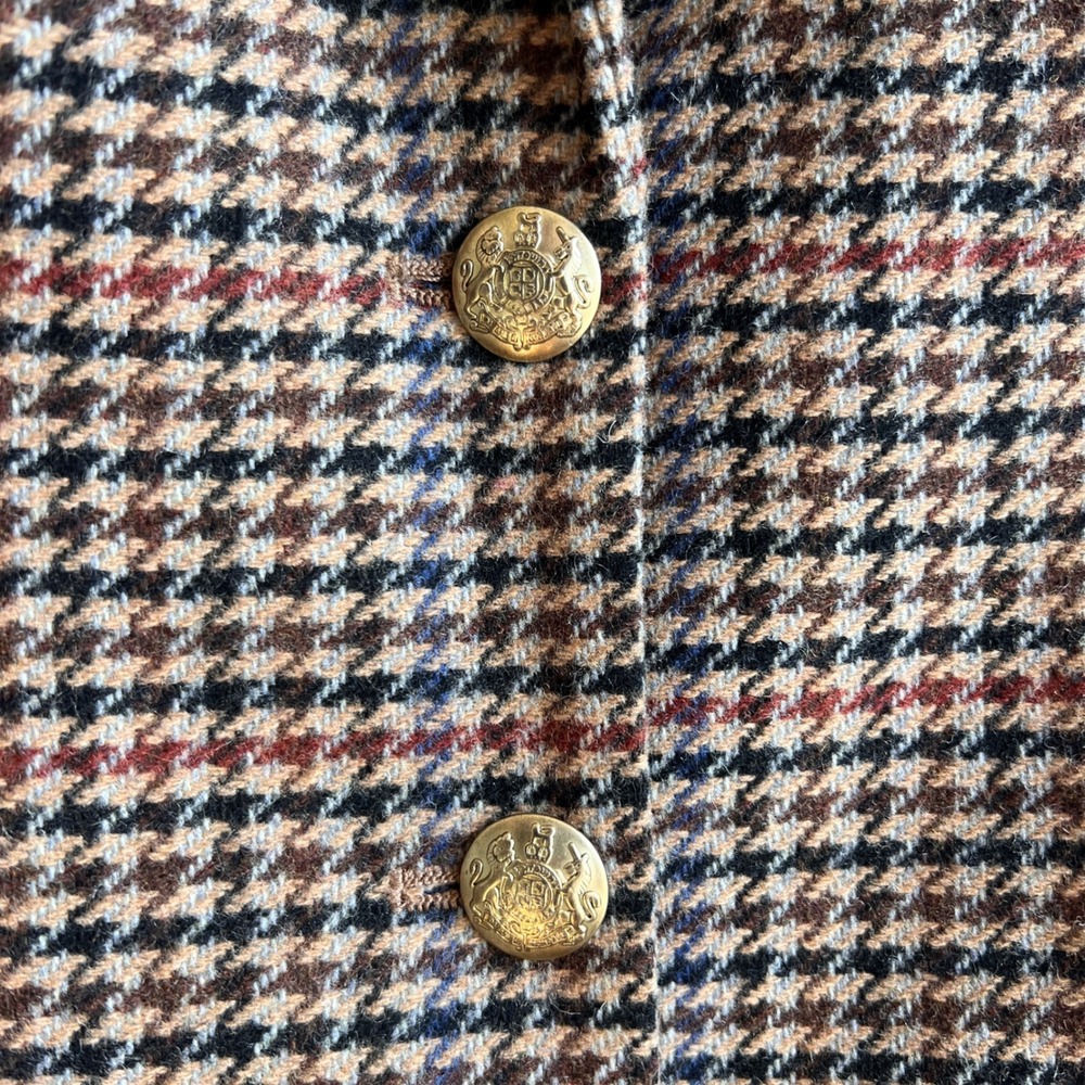 J.Crew Blazer Brown Houndstooth Wool Blend Gold Button Preppy Office Chic Jacket - Picture 7 of 10